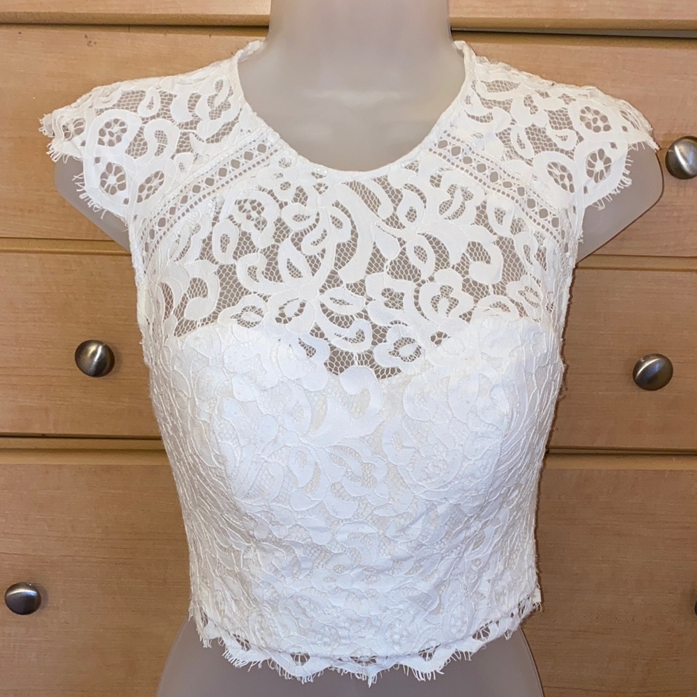 David's Bridal White Lace Crop Top